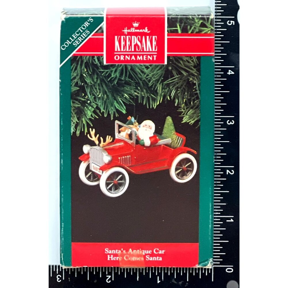 1991 HALLMARK KEEPSAKE ORNAMENT QX434-9 SANTA'S ANTIQUE CAR HERE COMES SANTA